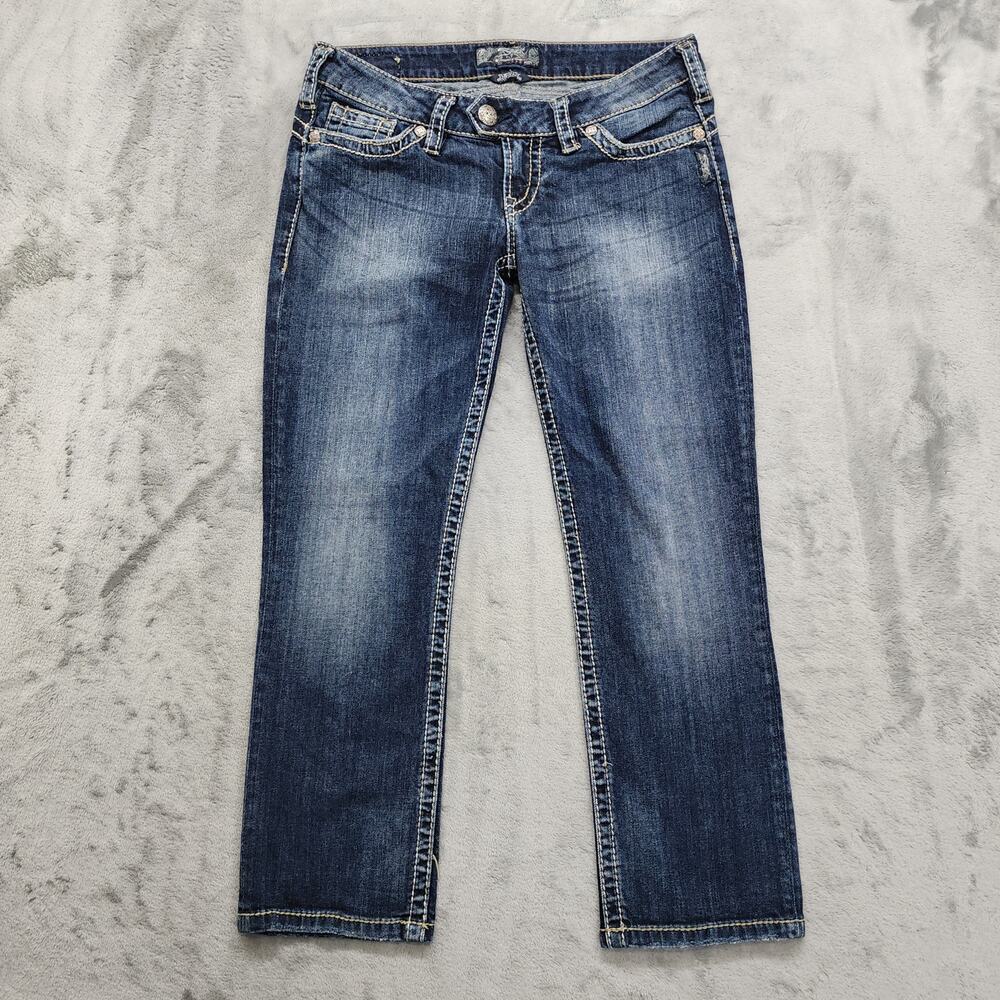 Silver Jeans Womens W29 Blue Dark Wash Tuesday 16 1/2" Capri‎ Low Rise Stretch